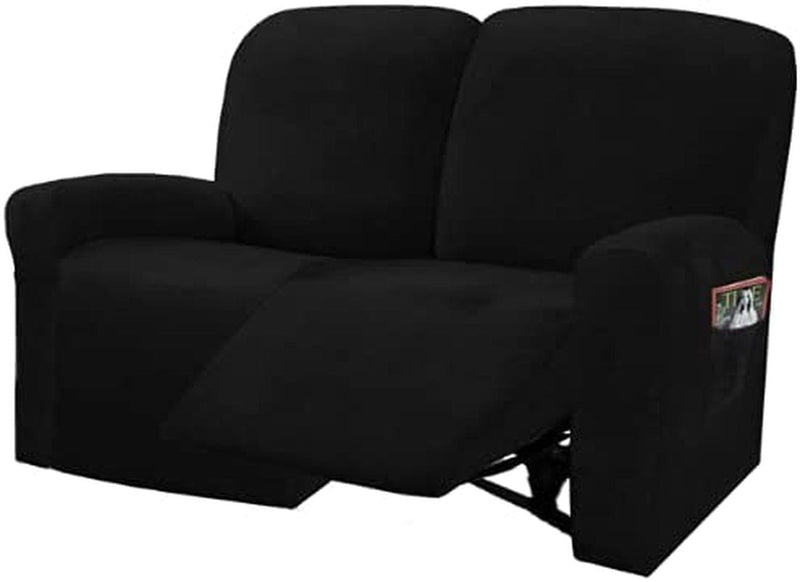 ULTICOR Reclining Love Seat Slipcover, 48" - 65" L, 6-Piece Velvet Stretch Loveseat Reclining Sofa Covers, 2 Seat Love Seat Recliner Cover, Thick, Soft, Washable (Dark Grey) Home & Garden > Decor > Chair & Sofa Cushions ULTICOR Black  