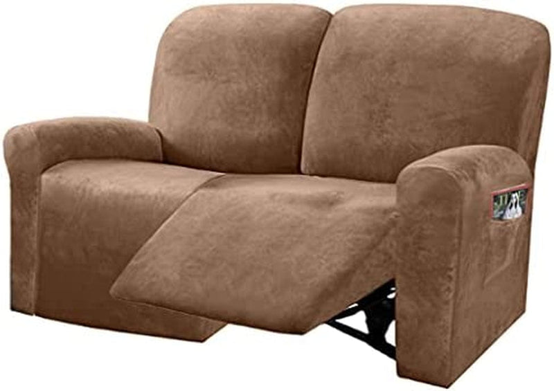 ULTICOR Reclining Love Seat Slipcover, 48" - 65" L, 6-Piece Velvet Stretch Loveseat Reclining Sofa Covers, 2 Seat Love Seat Recliner Cover, Thick, Soft, Washable (Dark Grey) Home & Garden > Decor > Chair & Sofa Cushions ULTICOR Sand  
