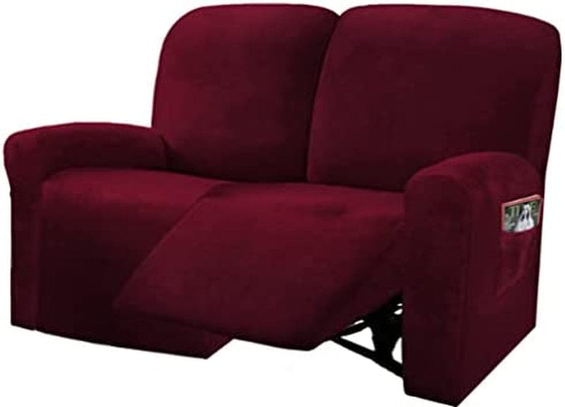 ULTICOR Reclining Love Seat Slipcover, 48" - 65" L, 6-Piece Velvet Stretch Loveseat Reclining Sofa Covers, 2 Seat Love Seat Recliner Cover, Thick, Soft, Washable (Dark Grey) Home & Garden > Decor > Chair & Sofa Cushions ULTICOR Burgundy - Wine  