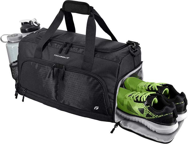 Ultimate Gym Bag 2.0: The Durable Crowdsource Designed Duffel Bag with 10 Optimal Compartments Including Water Resistant Pouch (Black, Medium (20")) Home & Garden > Household Supplies > Storage & Organization FocusGear Black Medium (20") 