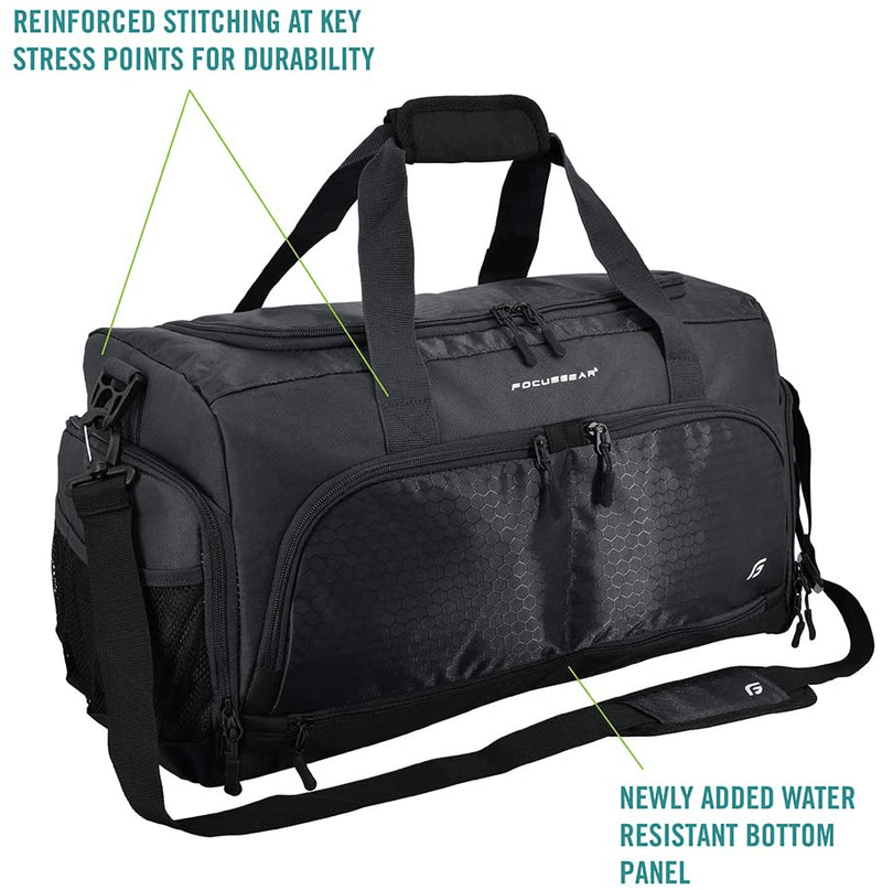 Ultimate Gym Bag 2.0: The Durable Crowdsource Designed Duffel Bag with 10 Optimal Compartments Including Water Resistant Pouch (Black, Medium (20")) Home & Garden > Household Supplies > Storage & Organization FocusGear   