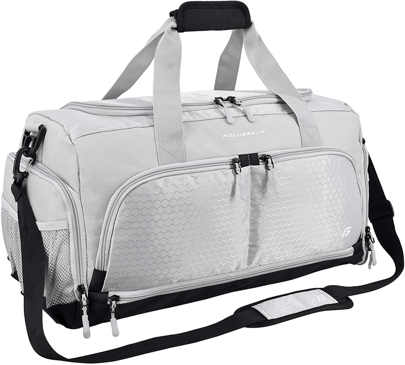 Ultimate Gym Bag 2.0: The Durable Crowdsource Designed Duffel Bag with 10 Optimal Compartments Including Water Resistant Pouch (Black, Medium (20")) Home & Garden > Household Supplies > Storage & Organization FocusGear Silver Medium (20") 