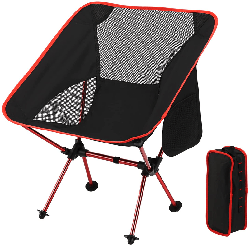 Ultralight Camping Chair, Outdoor Compact Folding Chairs, Camp Chair Supports 220 Lbs with Side Pockets, Quick Setup Backpacking Chairs for Camping, BBQ, Beach, Travel, Picnic (Red)