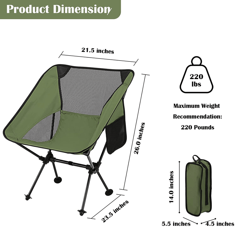 Ultralight Camping Chair, Outdoor Compact Folding Chairs, Camp Chair Supports 220 Lbs with Side Pockets, Quick Setup Backpacking Chairs for Camping, BBQ, Beach, Travel, Picnic (Red) Sporting Goods > Outdoor Recreation > Camping & Hiking > Camp Furniture Moiatoo   