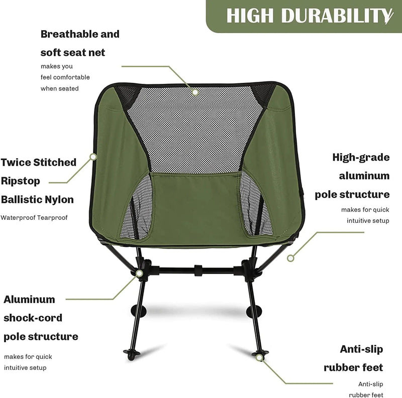Ultralight Camping Chair, Outdoor Compact Folding Chairs, Camp Chair Supports 220 Lbs with Side Pockets, Quick Setup Backpacking Chairs for Camping, BBQ, Beach, Travel, Picnic (Red) Sporting Goods > Outdoor Recreation > Camping & Hiking > Camp Furniture Moiatoo   