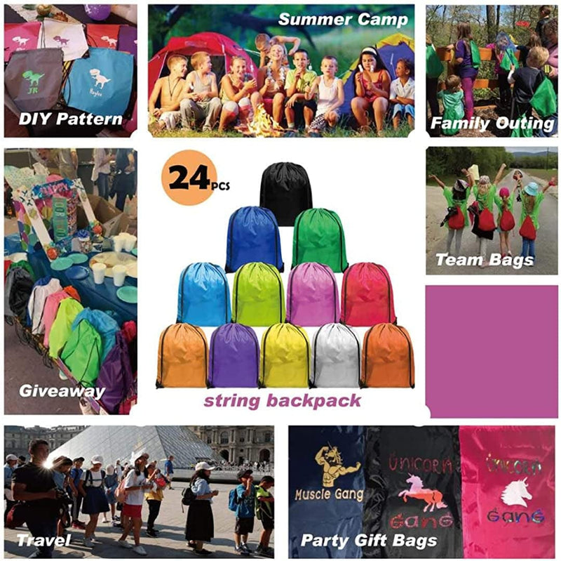 Ultraoutlet 24 Pack Nylon Drawstring Backpack Cinch Sacks Goodie Bags in Bulk for Soccer Kids Men Women Gym Sack Multi Colors Home & Garden > Household Supplies > Storage & Organization UltraOutlet   
