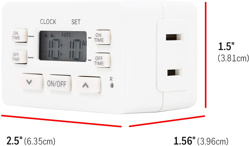 UltraPro Indoor Digital Plug-In Bar Timer, 1 Polarized Outlet, 2 ON/OFF Options, 24-Hour Cycle, Override Switch, Ideal for Lamps, Seasonal Lighting, Small Appliances, LED, 45959