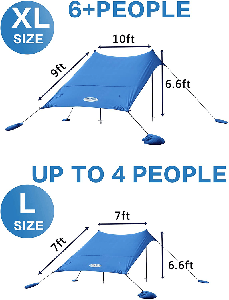 UMARDOO Family Beach Tent with 4 Aluminum Poles, Pop up Beach Sunshade with Carrying Bag (Blue, 10X9 FT) Sporting Goods > Outdoor Recreation > Camping & Hiking > Tent Accessories UMARDOO   