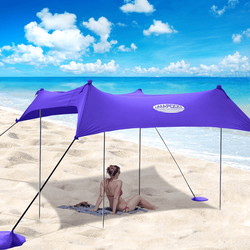 UMARDOO Family Beach Tent with 4 Aluminum Poles, Pop up Beach Sunshade with Carrying Bag (Blue, 10X9 FT) Sporting Goods > Outdoor Recreation > Camping & Hiking > Tent Accessories UMARDOO Purple 10X9 FT 