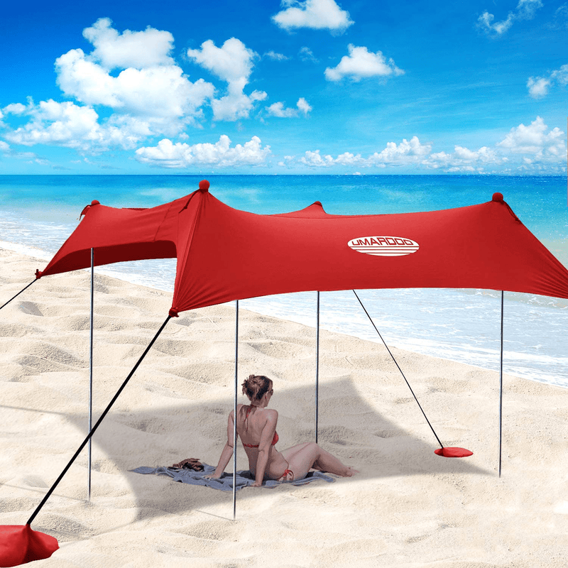 UMARDOO Family Beach Tent with 4 Aluminum Poles, Pop up Beach Sunshade with Carrying Bag (Blue, 10X9 FT) Sporting Goods > Outdoor Recreation > Camping & Hiking > Tent Accessories UMARDOO Red 7X7 FT 
