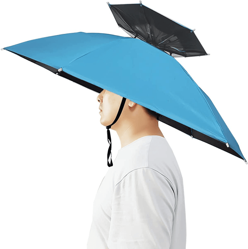 Umbrella Hat, Bocamoty 37 inch Fishing Umbrella Hat Hands Free Foldable UV Protection Ventilative Umbrella Cap Adjustable Headwear for Fishing Golf Camping Beach Gardening Sunshade Outdoor Home & Garden > Lawn & Garden > Outdoor Living > Outdoor Umbrella & Sunshade Accessories Bocampty Sky Blue/Double Layer  