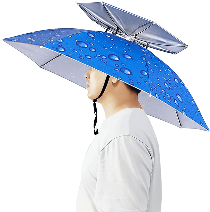 Umbrella Hat, Bocamoty 37 inch Fishing Umbrella Hat Hands Free Foldable UV Protection Ventilative Umbrella Cap Adjustable Headwear for Fishing Golf Camping Beach Gardening Sunshade Outdoor Home & Garden > Lawn & Garden > Outdoor Living > Outdoor Umbrella & Sunshade Accessories Bocampty Water Drop Blue/Double Layer  