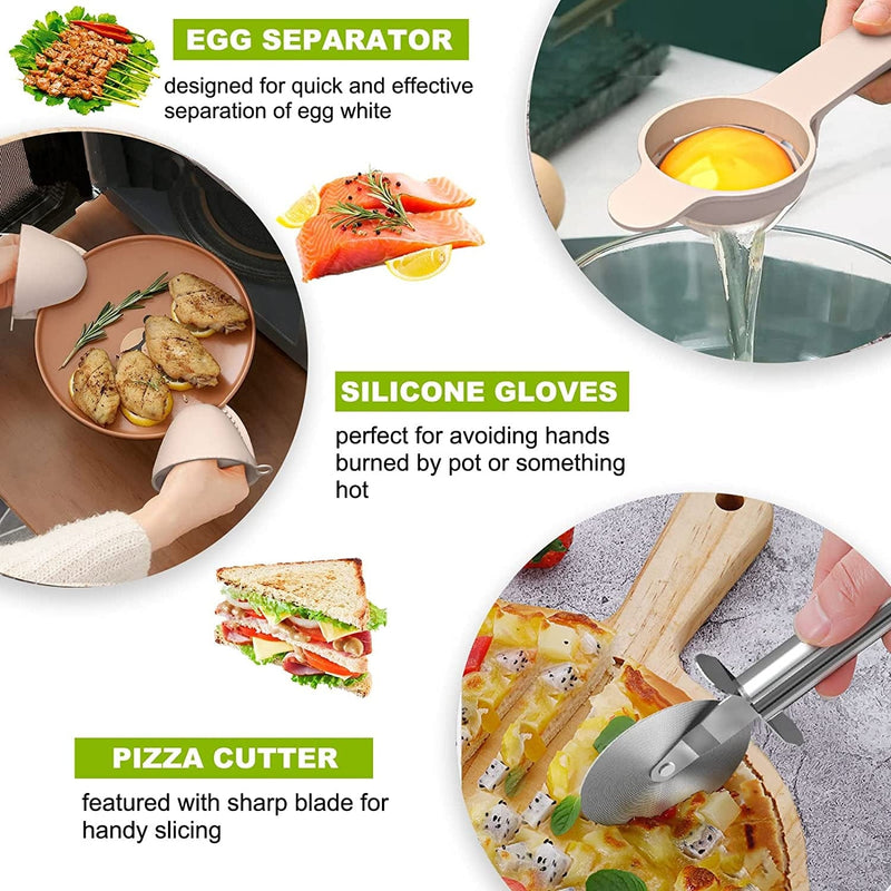 Umite Chef 36Pcs Silicone Kitchen Cooking Utensils with Holder, Heat Resistant Cooking Utensils Sets Wooden Handle, Khaki Nonstick Kitchen Gadgets Tools Include Spatula Spoons Turner Pizza Cutter Home & Garden > Kitchen & Dining > Kitchen Tools & Utensils Umite Chef   