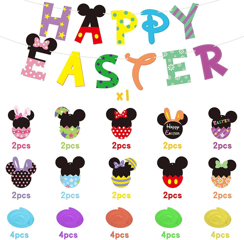 Unbess Mickey Happy Easter Banner Hanging Swirls for Easter Party, Cute Garland Swirls Easter Egg Bunny Foil Ceiling Hanging Streamers for Kids Party Decorations Supplies Home School Photo Props Home & Garden > Decor > Seasonal & Holiday Decorations Unbess   