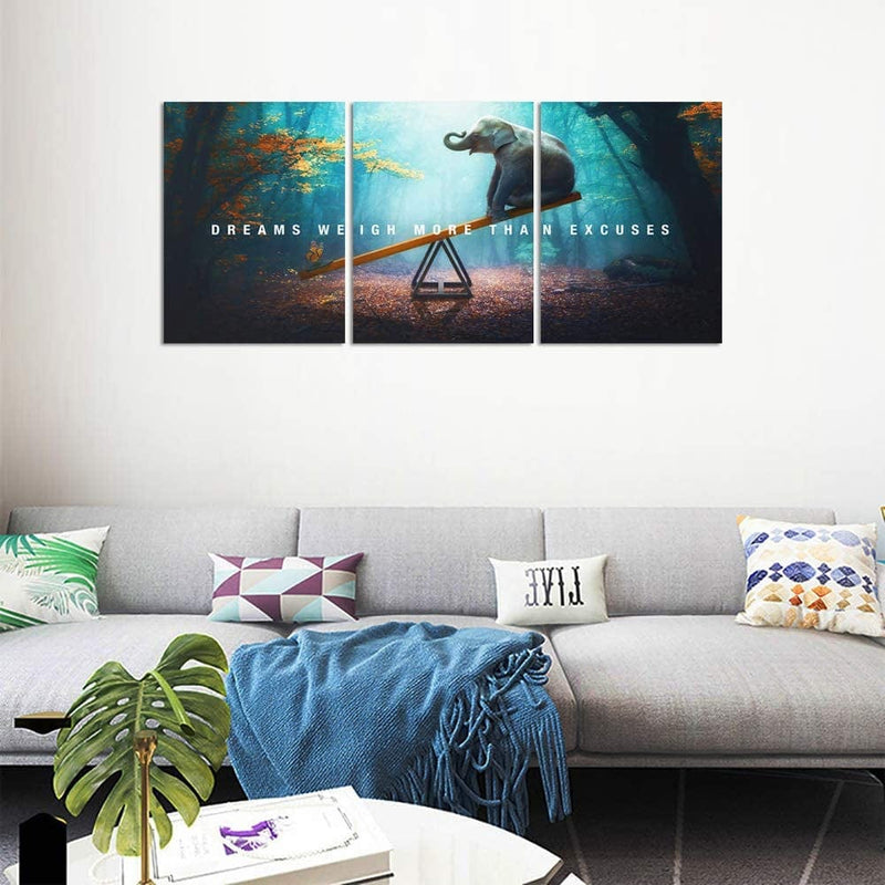 UNBRUVO Motivational Wall Art Inspirational Elephant Canvas Poster Prints Forest Paintings Picture Entrepreneur Positive Quotes Office Wall Decor Decoration for Living Room Bedroom Framed (36”Wx16”H) Home & Garden > Decor > Artwork > Posters, Prints, & Visual Artwork Unbruvo   