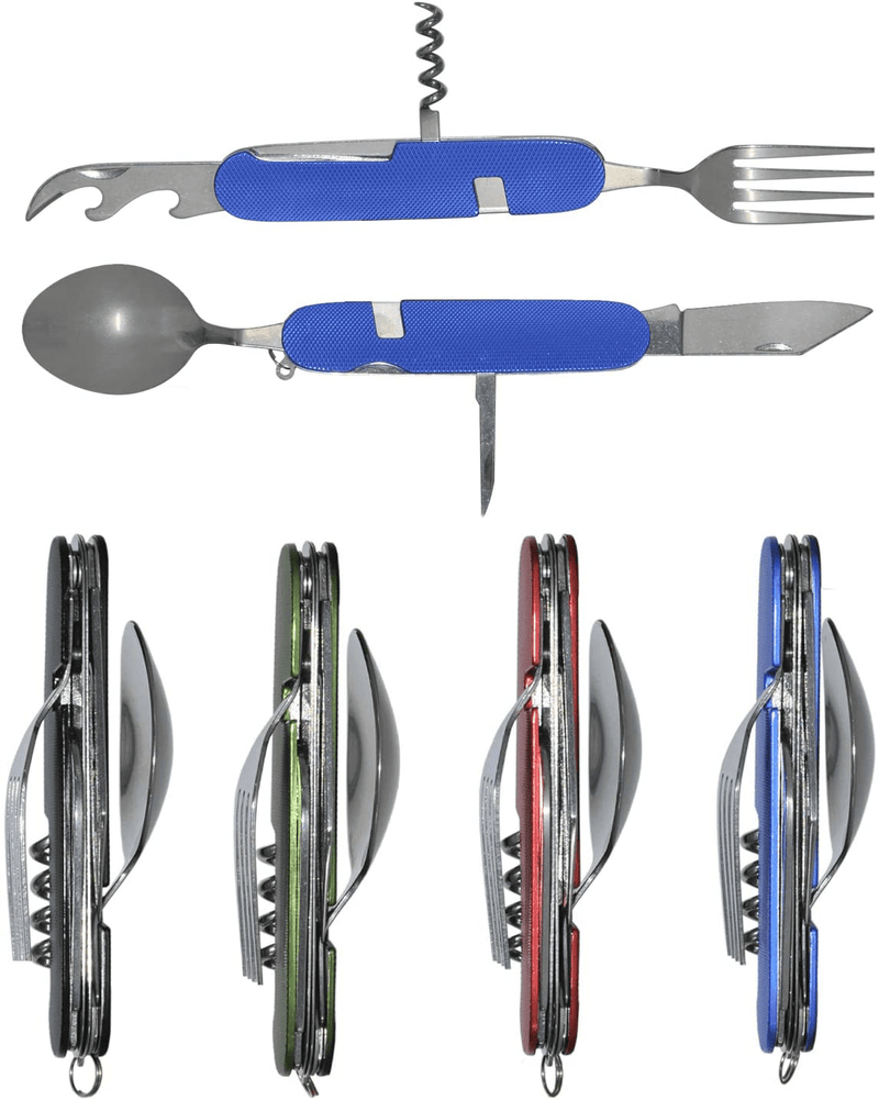 UNCLE JAKE 4 Set 6-In-1 Camping Utensil Stainless Steel Fork Knife Spoon Bottle Opener, Travel Cutlery Hobo Set with Both Hands Sporting Goods > Outdoor Recreation > Camping & Hiking > Camping Tools Uncle Jack 4 Sets  