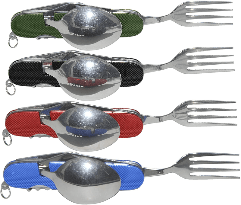 UNCLE JAKE 4 Set 6-In-1 Camping Utensil Stainless Steel Fork Knife Spoon Bottle Opener, Travel Cutlery Hobo Set with Both Hands Sporting Goods > Outdoor Recreation > Camping & Hiking > Camping Tools Uncle Jack   