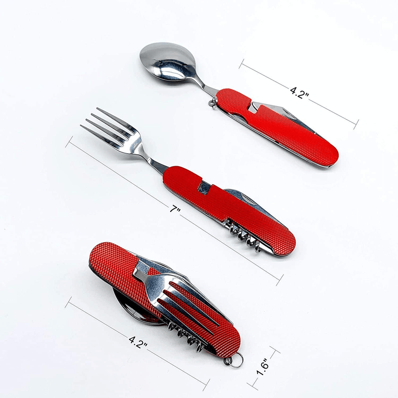 UNCLE JAKE 4 Set 6-In-1 Camping Utensil Stainless Steel Fork Knife Spoon Bottle Opener, Travel Cutlery Hobo Set with Both Hands Sporting Goods > Outdoor Recreation > Camping & Hiking > Camping Tools Uncle Jack   