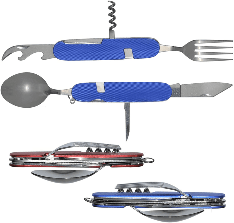 UNCLE JAKE 4 Set 6-In-1 Camping Utensil Stainless Steel Fork Knife Spoon Bottle Opener, Travel Cutlery Hobo Set with Both Hands Sporting Goods > Outdoor Recreation > Camping & Hiking > Camping Tools Uncle Jack 2 Sets  