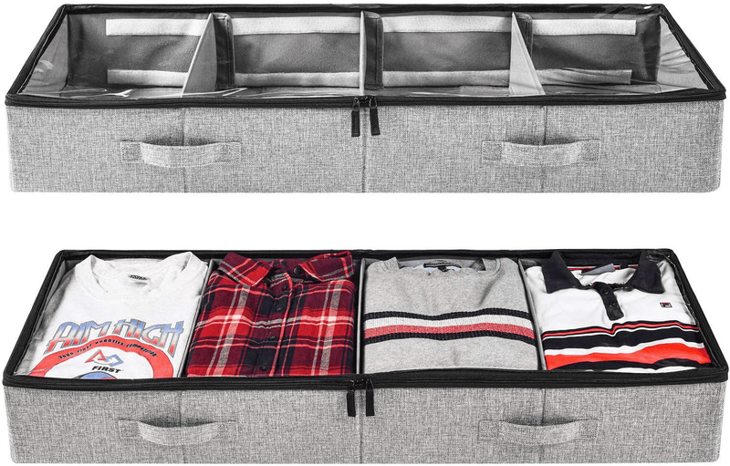 Under Bed Clothing Storage with Adjustable Dividers, for Sweaters, Shoes and Blankets, 39X14.5X6In, Set of 2 Furniture > Cabinets & Storage > Armoires & Wardrobes storageLAB   