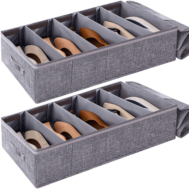 Under Bed Shoe Storage, 2 Pcs Large Underbed Shoe Organizer Rack Containers, Adjustable Sturdy Clear Shoes Storage Box with Handles Fits 24 Pairs Shoes|Boots, Shoe Solutions Bins for Closet Cabinet Furniture > Cabinets & Storage > Armoires & Wardrobes punemi 2-Fits 10 Pairs  