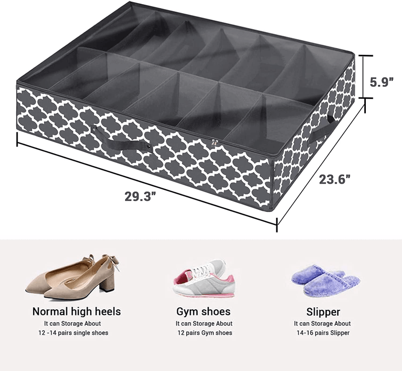 Under Bed Shoe Storage Organizer for Closet (2 Pack Fits 24 Pairs), Underbed Shoes Storage Solution with Clear Cover, for Sneakers, Clothes, Great Space Saver (Gray Lantern Pattern) Furniture > Cabinets & Storage > Armoires & Wardrobes homyfort   
