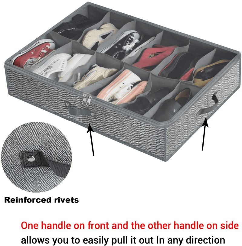 Under Bed Shoe Storage Organizer for Closet Fits 24 Pairs - Breathable Underbed Shoes Container Bag with Clear PVC Cover and 2 Zippered,Set of 2(Grey) Furniture > Cabinets & Storage > Armoires & Wardrobes homyfort   