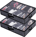 Under Bed Shoe Storage Organizer for Closet Fits 24 Pairs - Sturdy Underbed Shoe Container Box Bedding Storage with Clear Cover Set of 2 Black with Printing Furniture > Cabinets & Storage > Armoires & Wardrobes homyfort Linen-like Black  