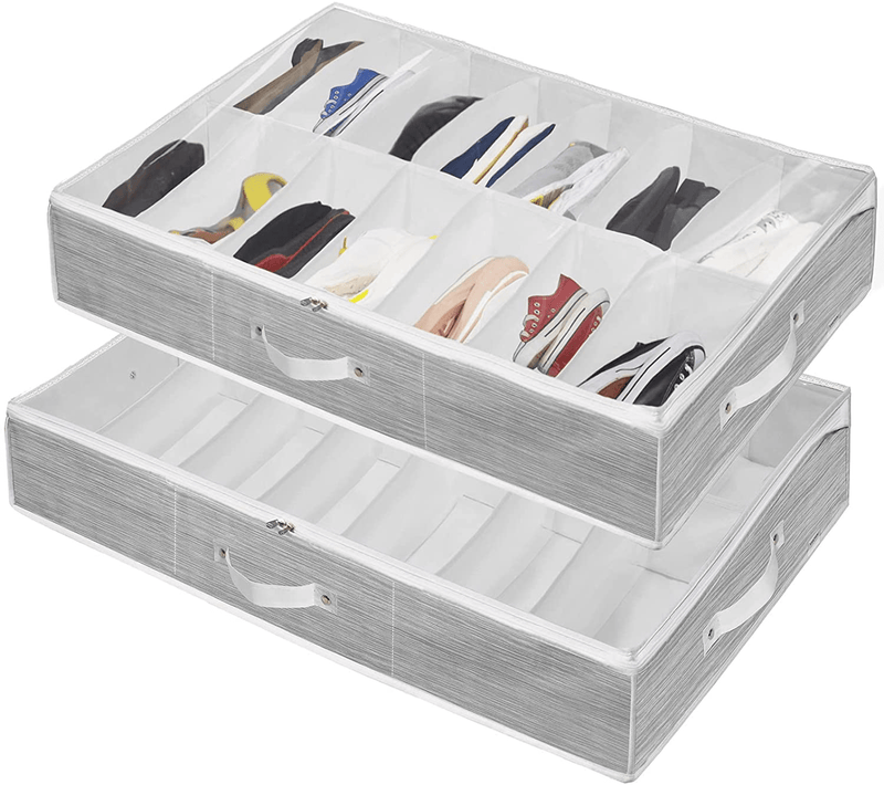 Under Bed Shoes Organizer Storage Bag - Fits 28 Pairs Underbed Shoe Closet Container Solution with Clear Window and 2 Sturdy Handles for Men Sneakers,High Heels,Flip Flop - Set of 2 Furniture > Cabinets & Storage > Armoires & Wardrobes VERONLY Stripe Pattern 14+14  