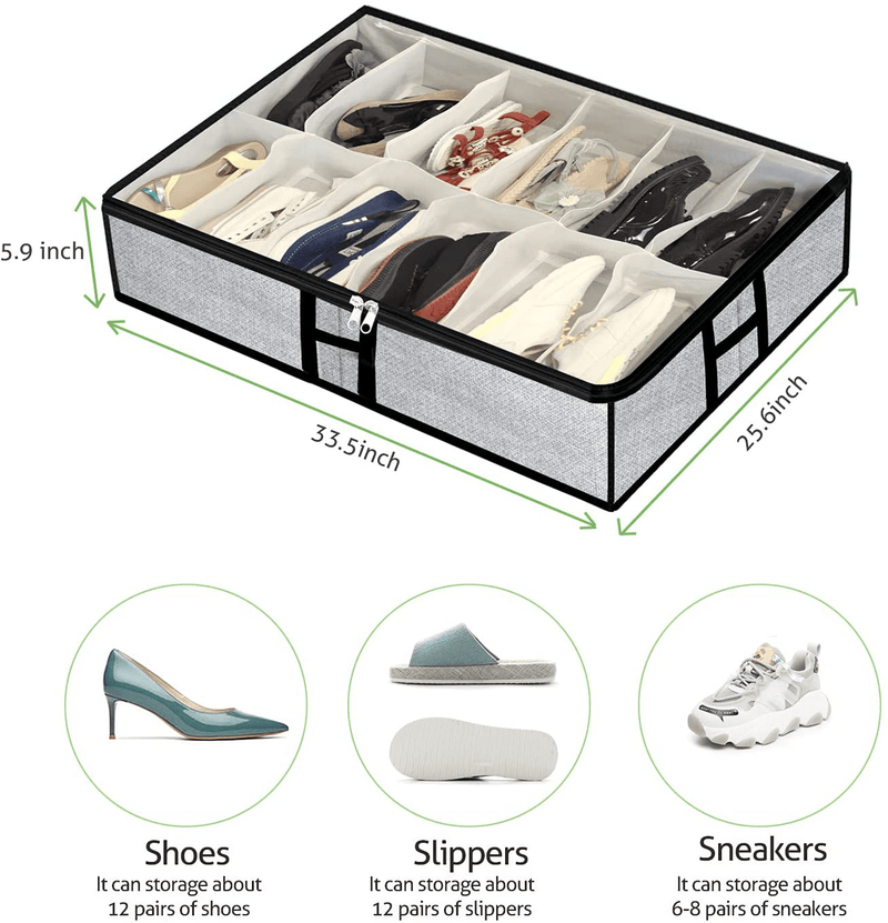 Under the Bed Shoe Organizer Fits 12 Pair Shoes and 4 Pair Boots- Underbed Shoe Container Solution Shoes Box Bins with Clear Window for Sneakers,High Heels,Flip Flop(White) Furniture > Cabinets & Storage > Armoires & Wardrobes homyfort   