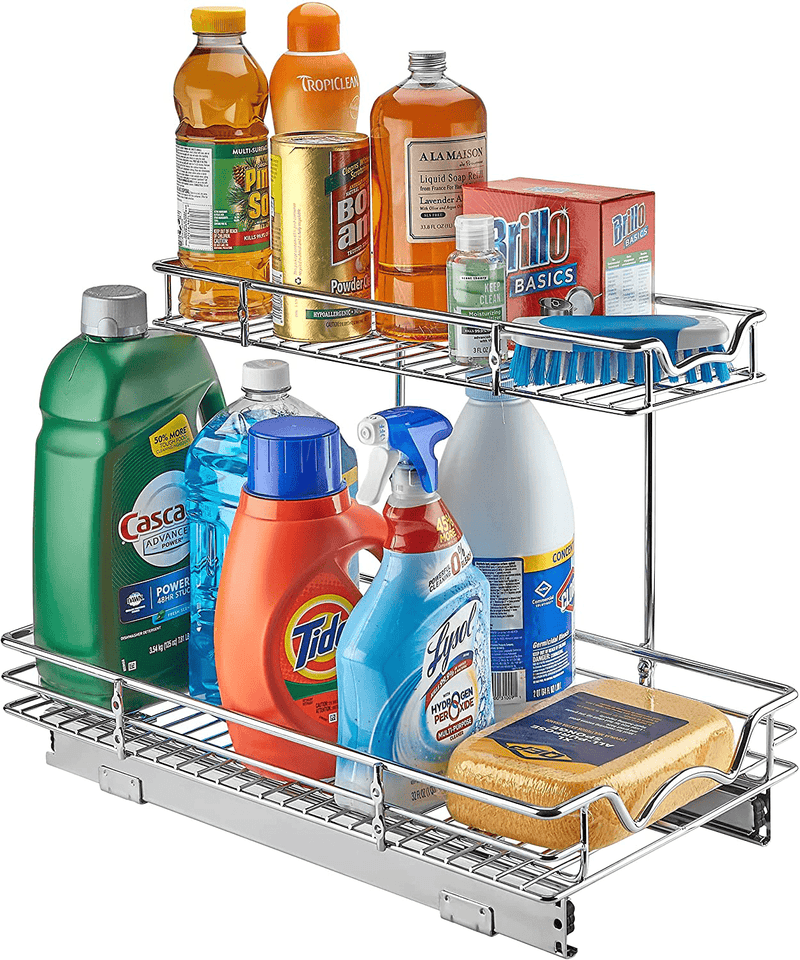 Under the Sink Pull Out Cabinet Organizer Sliding Shelf- Heavy Duty Metal, with 5 Year Limited Warranty- 2 Tier Slide Out Shelf, Multi-Use, for Cleaning Products, Kitchen and Pantry Supplies- anti Rust Chrome Home & Garden > Kitchen & Dining > Food Storage HOLDN’ STORAGE 21-Inch Depth  