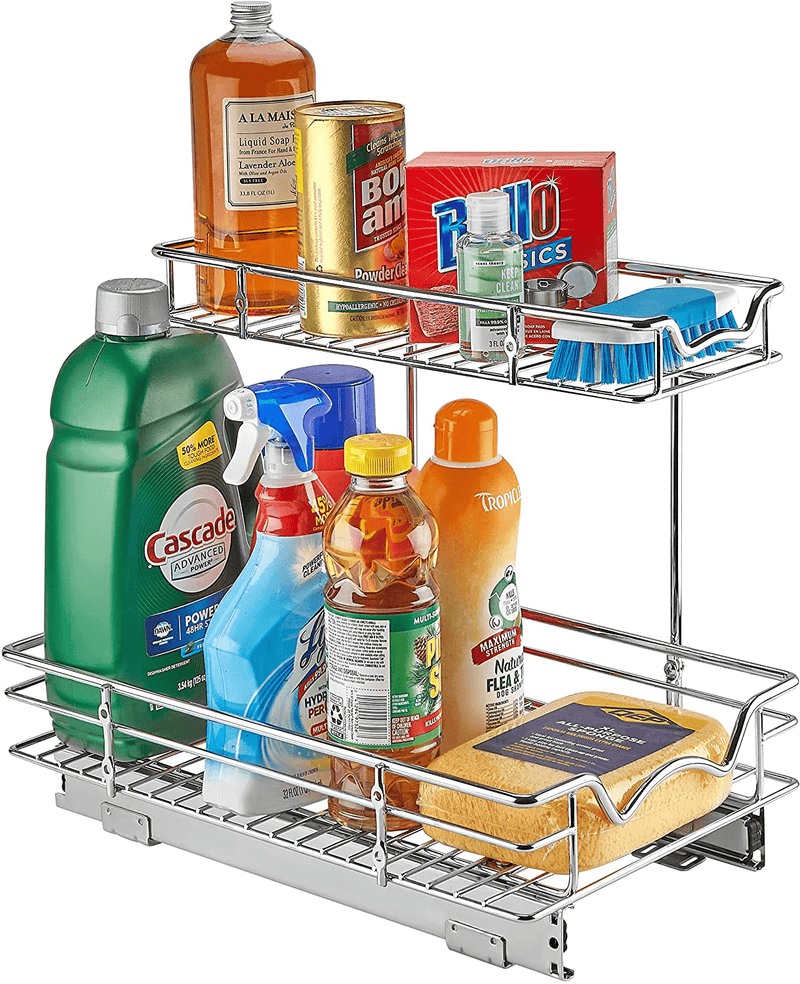 Under the Sink Pull Out Cabinet Organizer Sliding Shelf- Heavy Duty Metal, with 5 Year Limited Warranty- 2 Tier Slide Out Shelf, Multi-Use, for Cleaning Products, Kitchen and Pantry Supplies- anti Rust Chrome Home & Garden > Kitchen & Dining > Food Storage HOLDN’ STORAGE 18-Inch Depth  