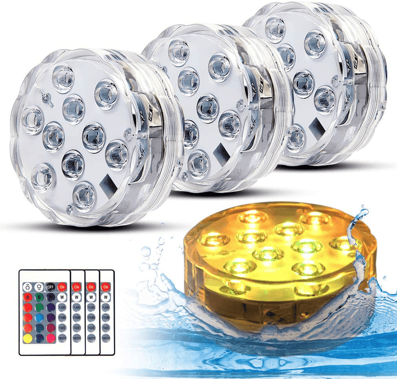 Underwater Submersible LED Lights Waterproof Multi Color Battery Operated Remote Control Wireless LED Lights for Hot Tub,Pond,Pool,Fountain,Waterfall,Aquarium,Party,Vase Base,Christmas,IP68 2pack Home & Garden > Pool & Spa > Pool & Spa Accessories WHATOOK 4 packs  