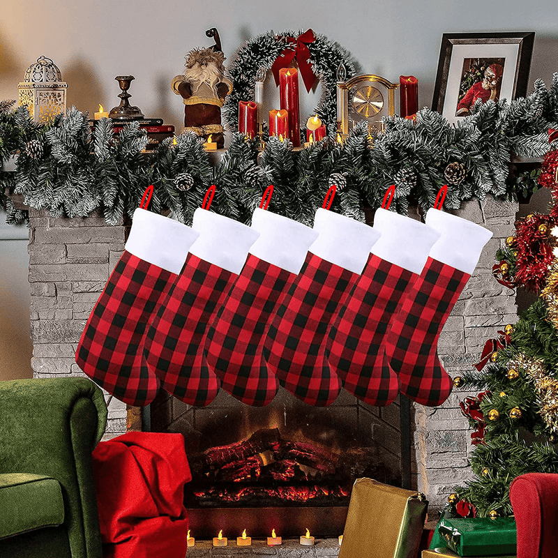 Uneam Christmas Stockings 6 Pack 18 Inch Buffalo Plaid Christmas Stockings White Plush Trim Classic Personalized Large Stocking Decorations for Family Holiday Xmas Party Decoration（Red Black） Home & Garden > Decor > Seasonal & Holiday Decorations& Garden > Decor > Seasonal & Holiday Decorations Uneam   