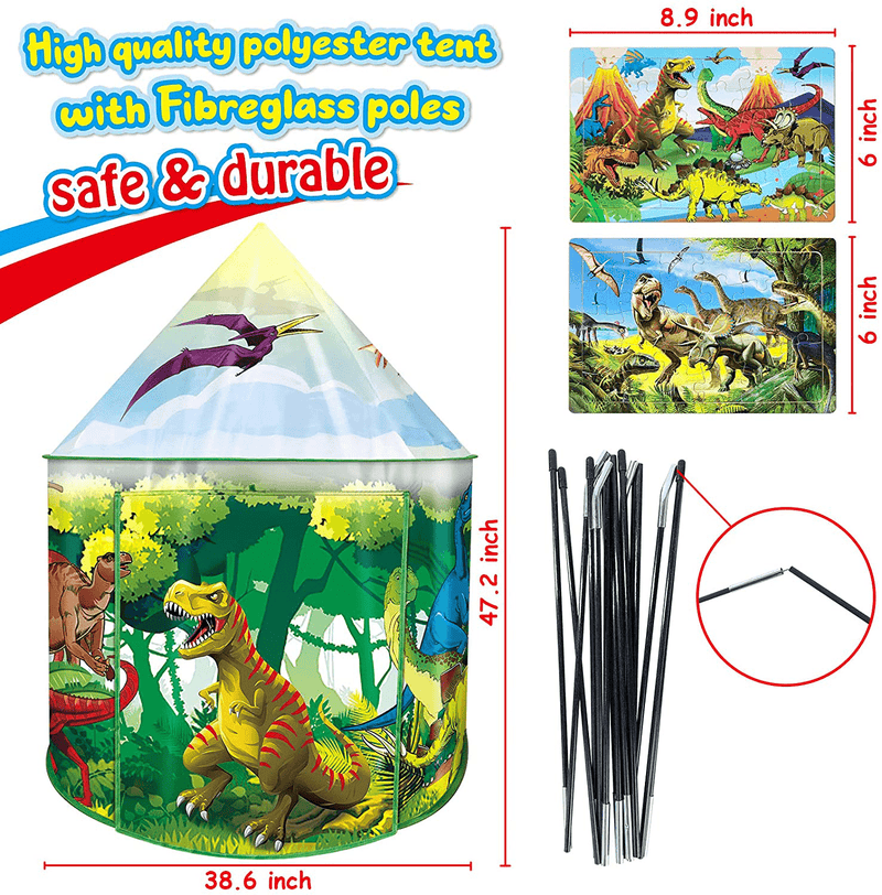 UNGLINGA Dinosaur Kids Play Tent Toys Gifts for Boys Girls Toddler 1 2 3 4 5 6+ Years Old Outdoor Indoor Pop up Tent Instant Playhouse with 2 Puzzle House Backyard Birthday Party Sporting Goods > Outdoor Recreation > Camping & Hiking > Tent Accessories 12 months and up   