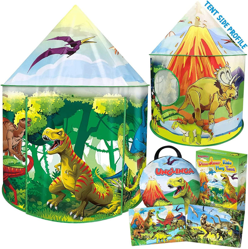 UNGLINGA Dinosaur Kids Play Tent Toys Gifts for Boys Girls Toddler 1 2 3 4 5 6+ Years Old Outdoor Indoor Pop up Tent Instant Playhouse with 2 Puzzle House Backyard Birthday Party