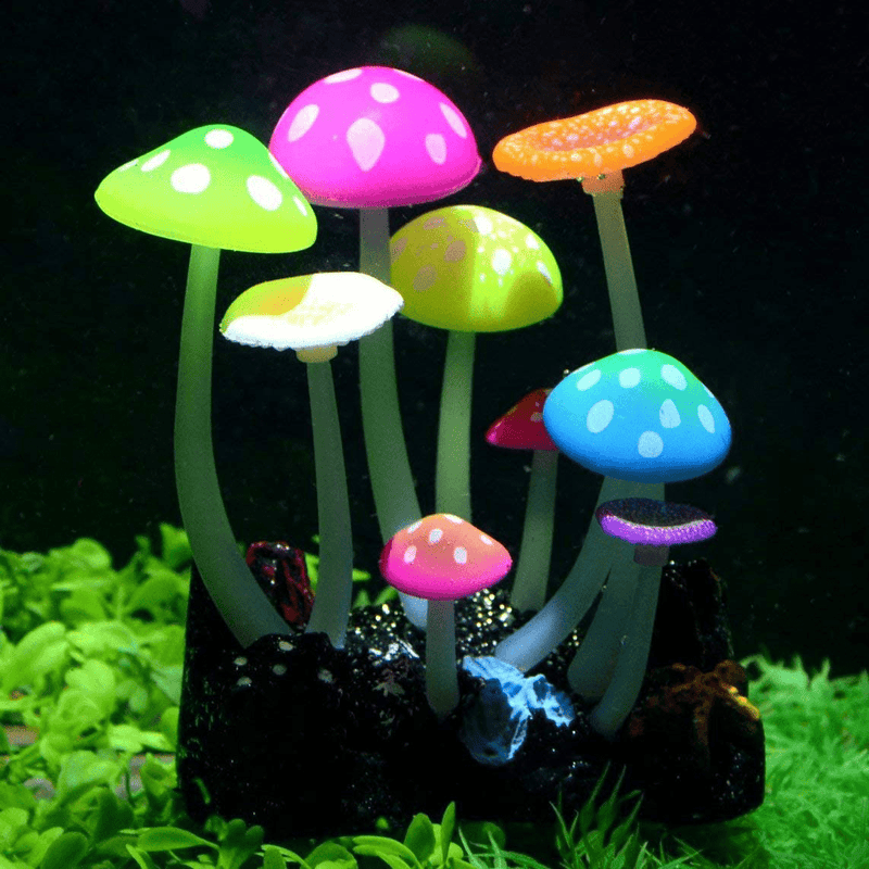 Uniclife Glowing Effect Artificial Mushroom Aquarium Plant Decor Ornament Decoration for Fish Tank Landscape