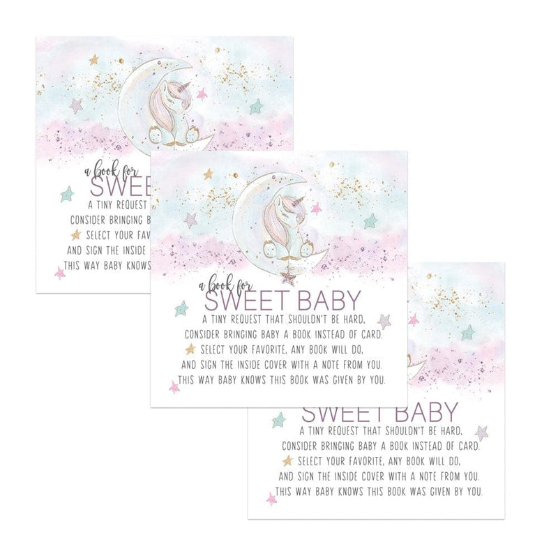 Unicorn Bring a Book for Girls Baby Shower Invitation Insert Card Pack of 25 Whimsical Twinkling Star and Moon Event Theme Pink Supply Paper Clever Party (4X4 Size) Arts & Entertainment > Party & Celebration > Party Supplies Paper Clever Party   