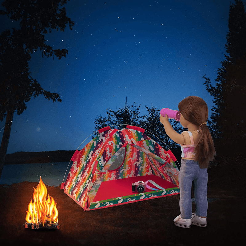 UNICORN ELEMENT American 18 Inch Girl Unicorn Dolls Camping Tent Set and Accessories Including Chocolate Cookies Chicken Nuggets Paper Campfire Roast Chicken Binoculars Etc Sporting Goods > Outdoor Recreation > Camping & Hiking > Tent Accessories 3 months and up   
