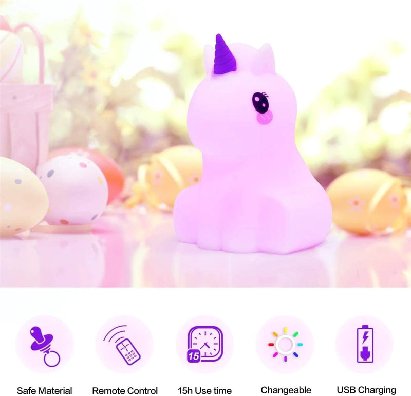 Unicorn Kids Night Light, Kawaii Birthday Gifts Room Decor Bedroom Decorations for Baby Toddler Girls Children, LED 9 Color Changing Animal Portable Squishy Silicone Lamp - Tap & Remote Control Home & Garden > Lighting > Night Lights & Ambient Lighting PAMANO   