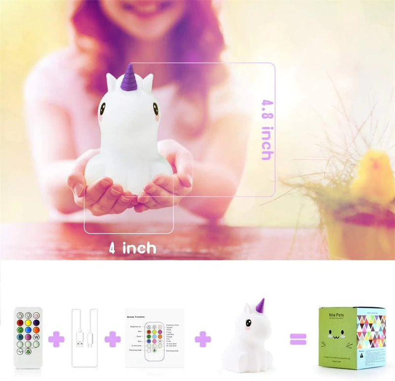 Unicorn Kids Night Light, Kawaii Birthday Gifts Room Decor Bedroom Decorations for Baby Toddler Girls Children, LED 9 Color Changing Animal Portable Squishy Silicone Lamp - Tap & Remote Control Home & Garden > Lighting > Night Lights & Ambient Lighting PAMANO   