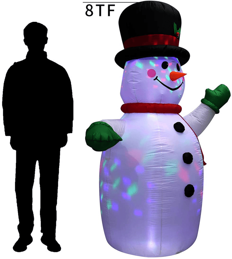 UNIFEEL 8ft Airblown Snowman with Kaleidoscope Lightshow Colorful Light Merry Christmas Inflatable Lighted Yard Decoration with Blower and Adaptor for Winter Indoor Porch Outdoor Decor