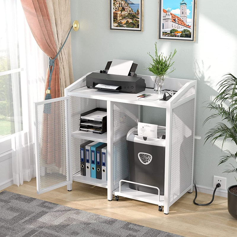Unikito Filing Cabinets with Adjustable Storage Shelves, Home Office Printer Stand with Sockets, Large Printer Table for Office Deskside, Paper Shredder Stand on Wheel for Living Room Office, White Home & Garden > Household Supplies > Storage & Organization Unikito   