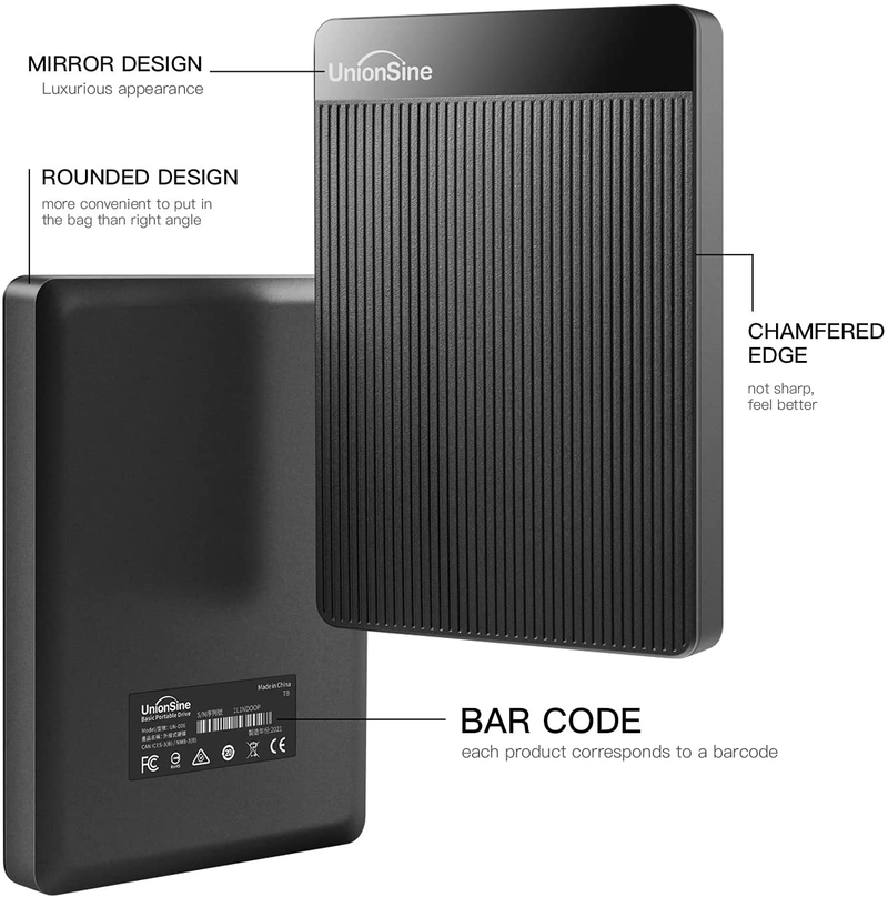UnionSine 250GB Ultra Slim Portable External Hard Drive USB3.0 HDD Storage Compatible for PC, Desktop, Laptop(Black) HD-006