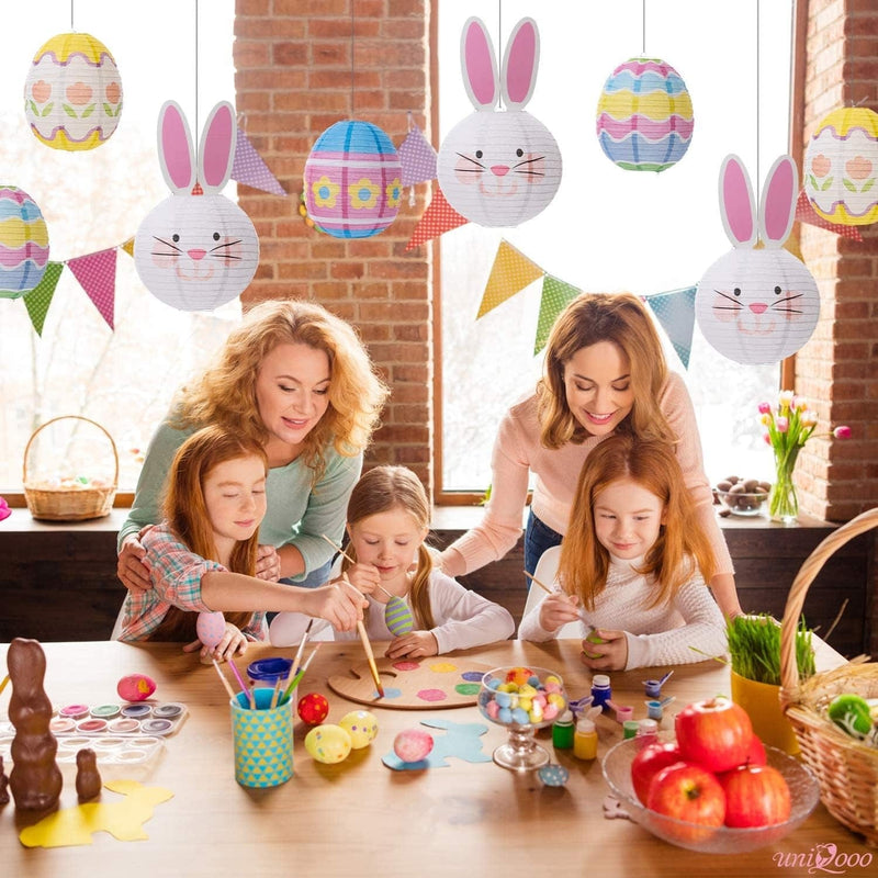 UNIQOOO 9PCS Easter Party Decorations Supplies Eggs Bunny Paper Lanterns Set for Kids, Reuseable 10’’ Pastel Color Hanging Lantern Decor for Home Outdoor Yard Tree Religious Easter Hunt Party Favors Home & Garden > Decor > Seasonal & Holiday Decorations UNIQOOO   