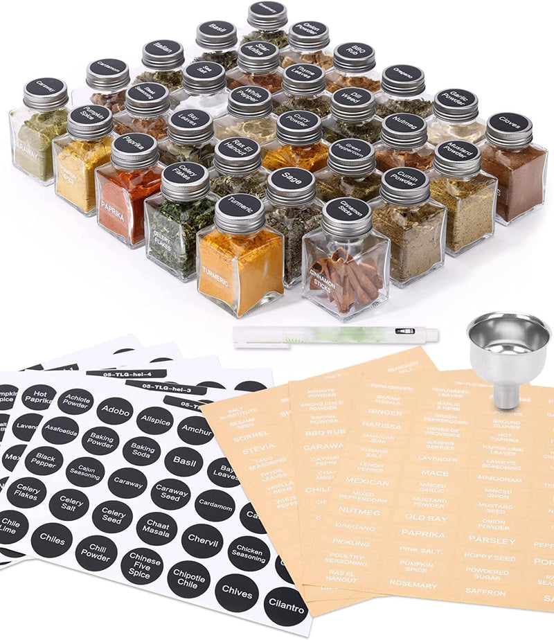 Unique Design Spice Jars with 372 Labels, 29-Pack 4.5 Oz Personalized Cubic Clear Glass Spice Jars with Shakers, Lids, Empty Square Reusable Kitchen Spice Storage Containers Home & Garden > Decor > Decorative Jars MIUKAA   