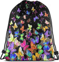 Unique Tye Dye Art Drawstring Backpack String Bags Resistant Foldable for Sport Gym Beach Yoga Travel Home & Garden > Household Supplies > Storage & Organization FEAIYEA Colorful Butterfly Drawstring Bags Gym Bag  