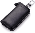 Unisex Mens Womens Premium Leather Car Key Holder Bag Keychain Case Wallet with 6 Hooks Zipper Closure  WESTONETEK Black  