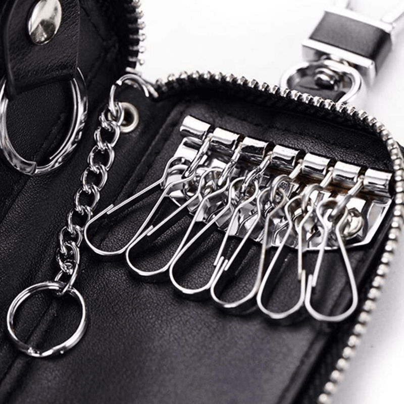 Unisex Mens Womens Premium Leather Car Key Holder Bag Keychain Case Wallet with 6 Hooks Zipper Closure  WESTONETEK   