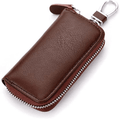 Unisex Mens Womens Premium Leather Car Key Holder Bag Keychain Case Wallet with 6 Hooks Zipper Closure  WESTONETEK Brown  